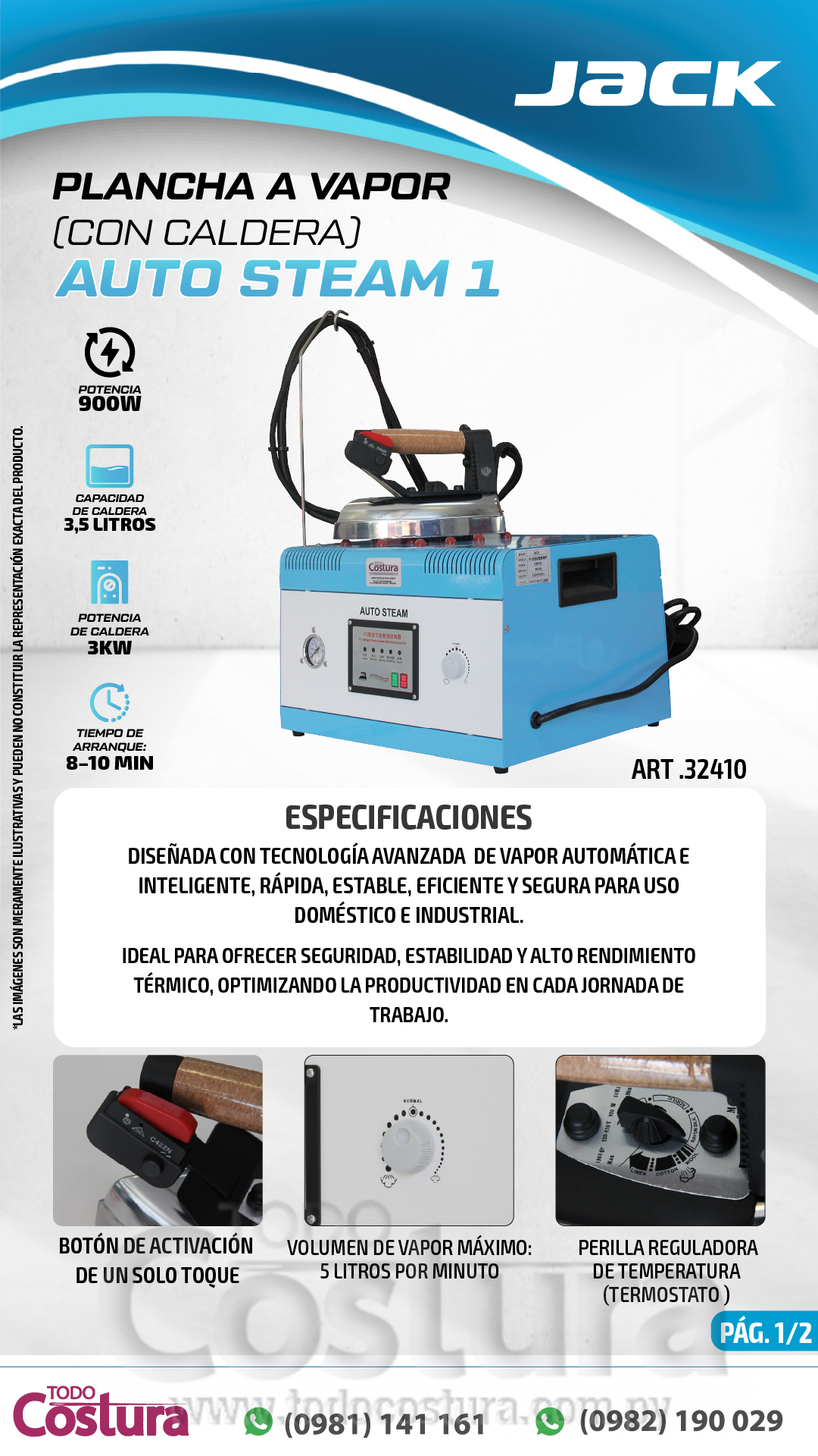 PLANCHA A VAPOR (CON CALDERA) JACK AUTO STEAM 1 815163